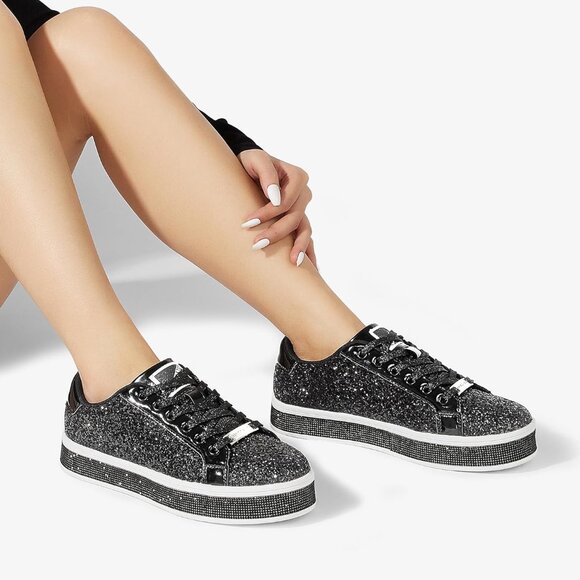 Women's Glitter Platform Sneakers Bling Dressy Birthday Party Shoes - Picture 9 of 9